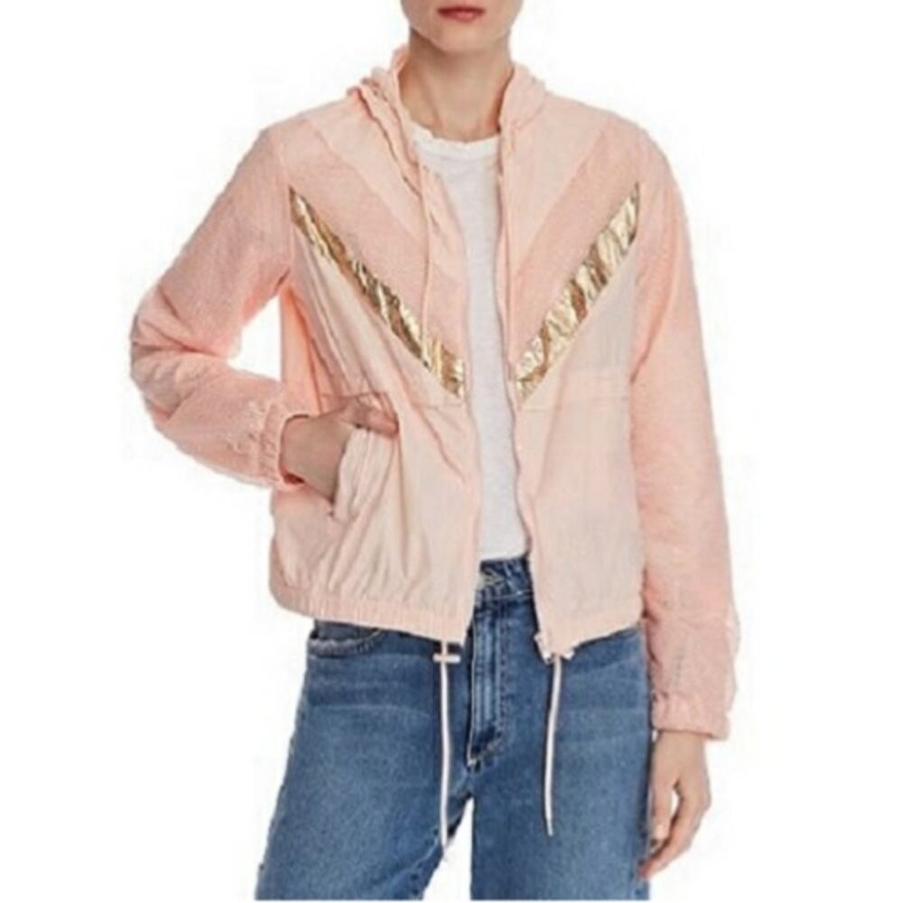 GENERATION LOVE Quincy chevron lightweight hooded pink windbreaker jacket XS NEW - Picture 4 of 9